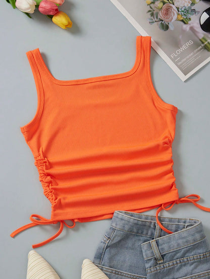 INAWLY Drawstring Side Crop Tank Top