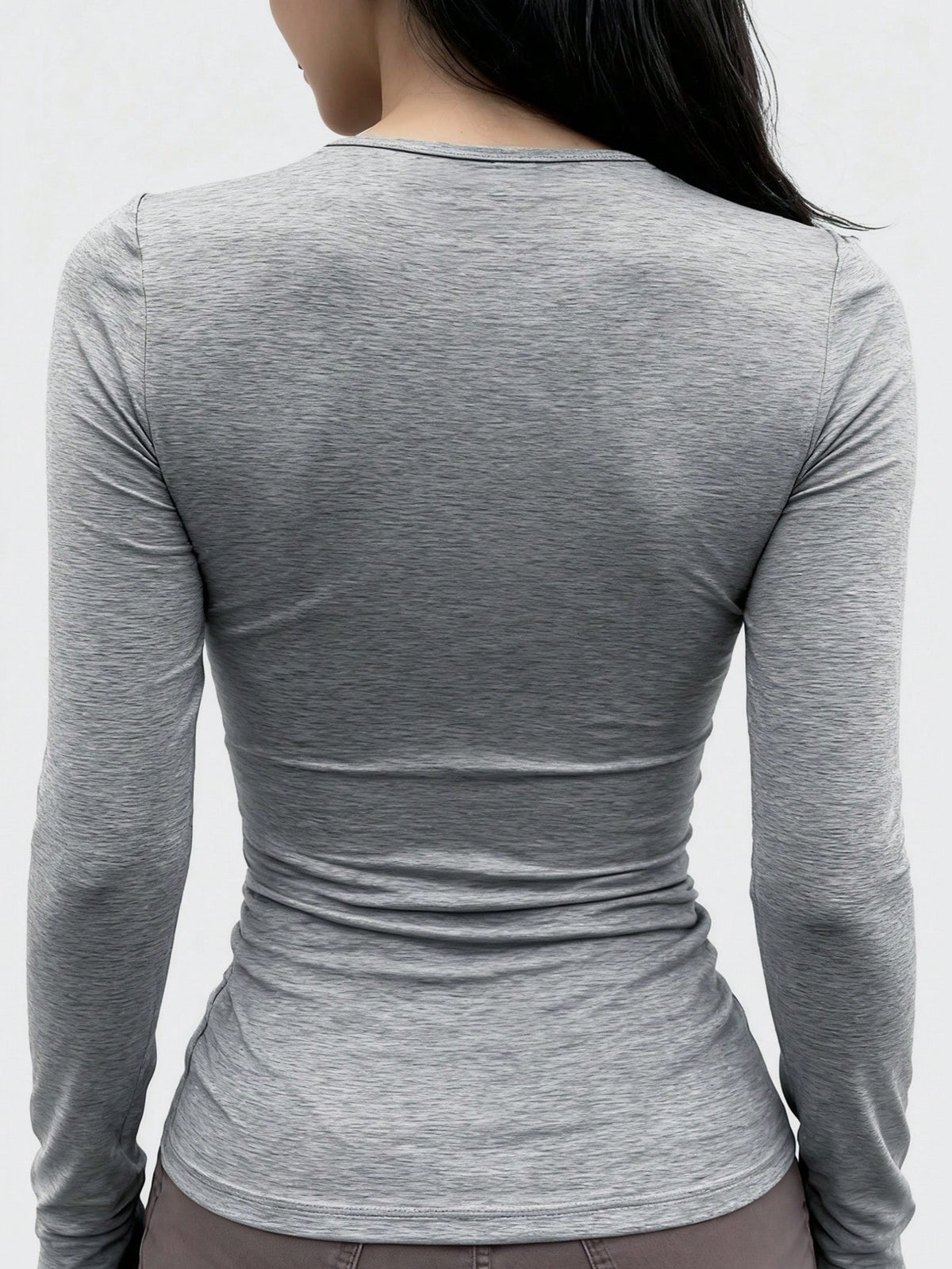 INAWLY Grey,Fall Winter,Casual,Everyday Simple Slim-Fitting Long-Sleeved Women Summer Style,Comfortable Versatile Daily Wear For School,Shopping &