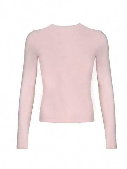INAWLY Grey,Fall Winter,Casual,Everyday Simple Slim-Fitting Long-Sleeved Women Summer Style,Comfortable Versatile Daily Wear For School,Shopping &