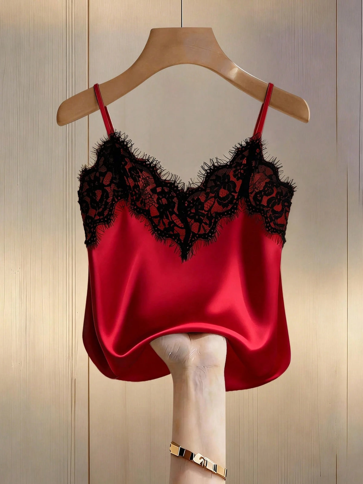 INAWLY Sexy Fitted Lace Patchwork Satin Camisole Top, Summer Beach Vacation Casual Travel Crop Top For Women
