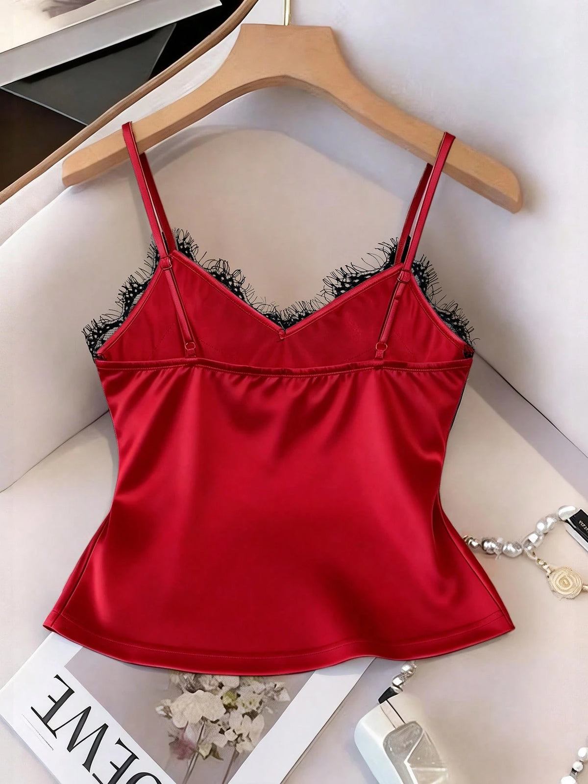 INAWLY Sexy Fitted Lace Patchwork Satin Camisole Top, Summer Beach Vacation Casual Travel Crop Top For Women