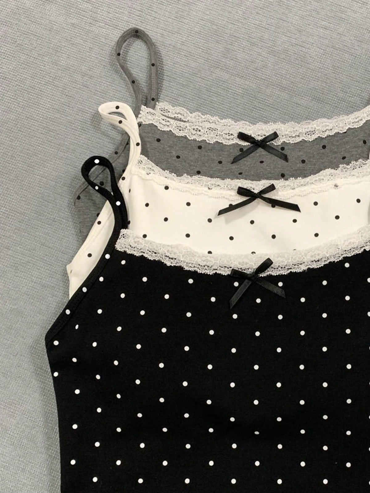INAWLY Summer Casual Polka Dot Print Lace Trim Cami Top