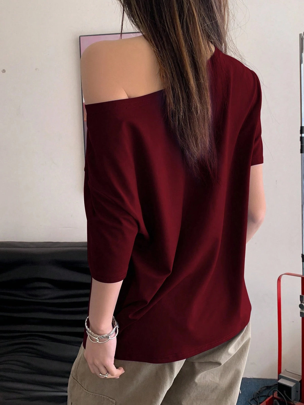 INAWLY Women Letter Print Asymmetric Collar Short Sleeve Loose Casual T-Shirt Graphic Tees Women Tops