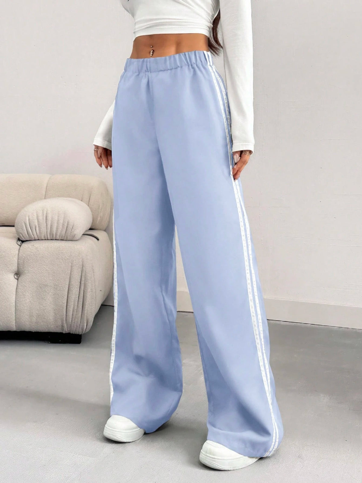 INAWLY Women's Casual Color Block Wide Leg Pants, Spring/Summer