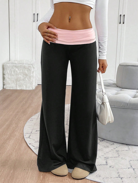 INAWLY Women's Casual Contrast Color High Waist Wide Leg Sweatpants, Graduation, Teacher For Women, Back To School Fall For Women