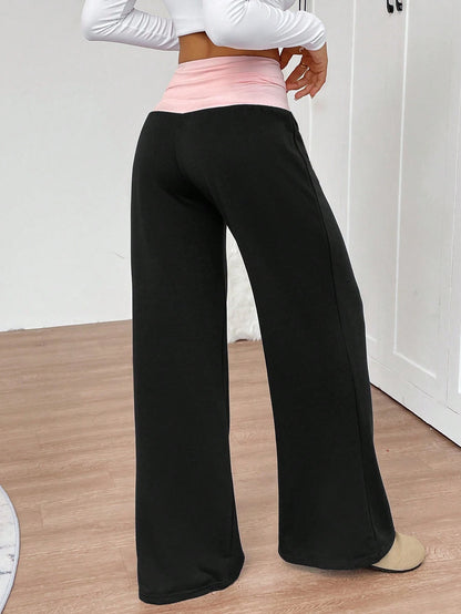 INAWLY Women's Casual Contrast Color High Waist Wide Leg Sweatpants, Graduation, Teacher For Women, Back To School Fall For Women