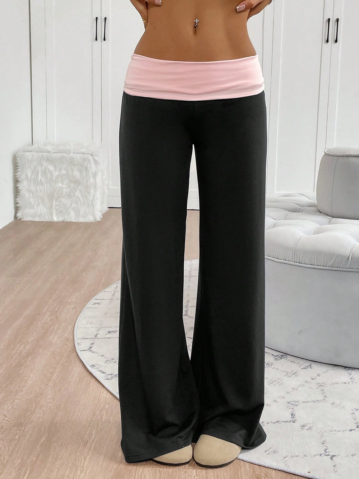 INAWLY Women's Casual Contrast Color High Waist Wide Leg Sweatpants, Graduation, Teacher For Women, Back To School Fall For Women