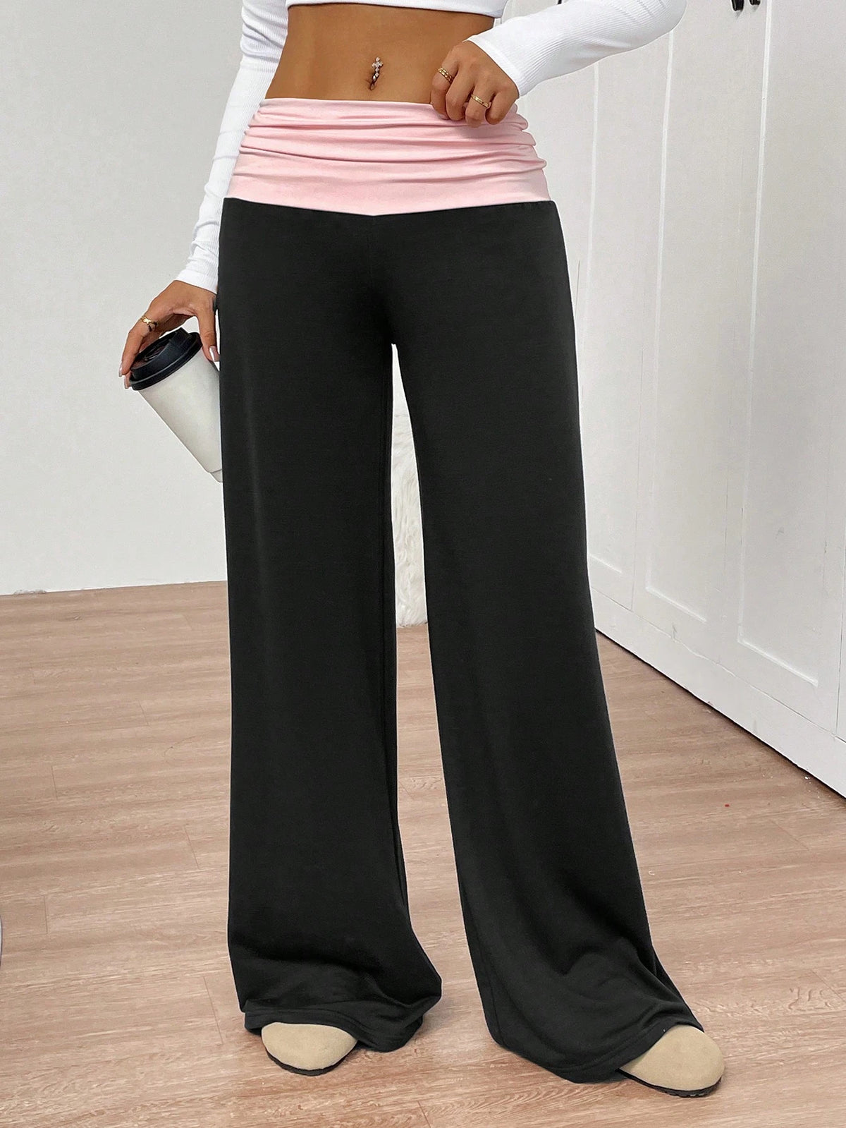INAWLY Women's Casual Contrast Color High Waist Wide Leg Sweatpants, Graduation, Teacher For Women, Back To School Fall For Women
