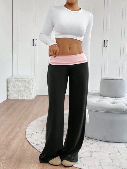 INAWLY Women's Casual Contrast Color High Waist Wide Leg Sweatpants, Graduation, Teacher For Women, Back To School Fall For Women