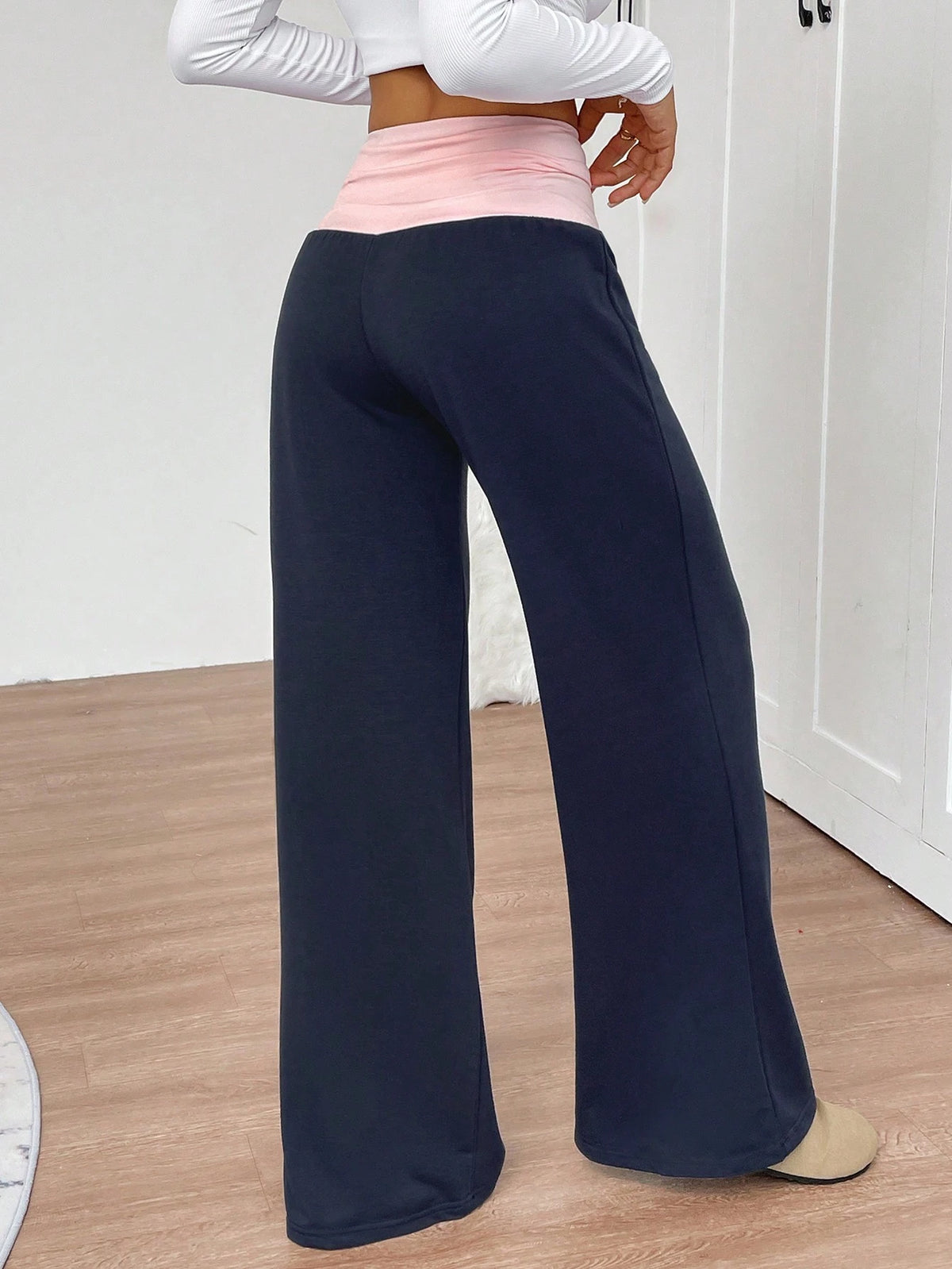 INAWLY Women's Casual Contrast Color High Waist Wide Leg Sweatpants, Graduation, Teacher For Women, Back To School Fall For Women