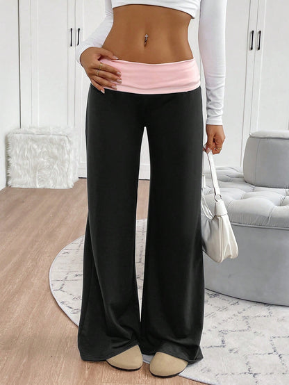 INAWLY Women's Casual Contrast Color High Waist Wide Leg Sweatpants, Graduation, Teacher For Women, Back To School Fall For Women