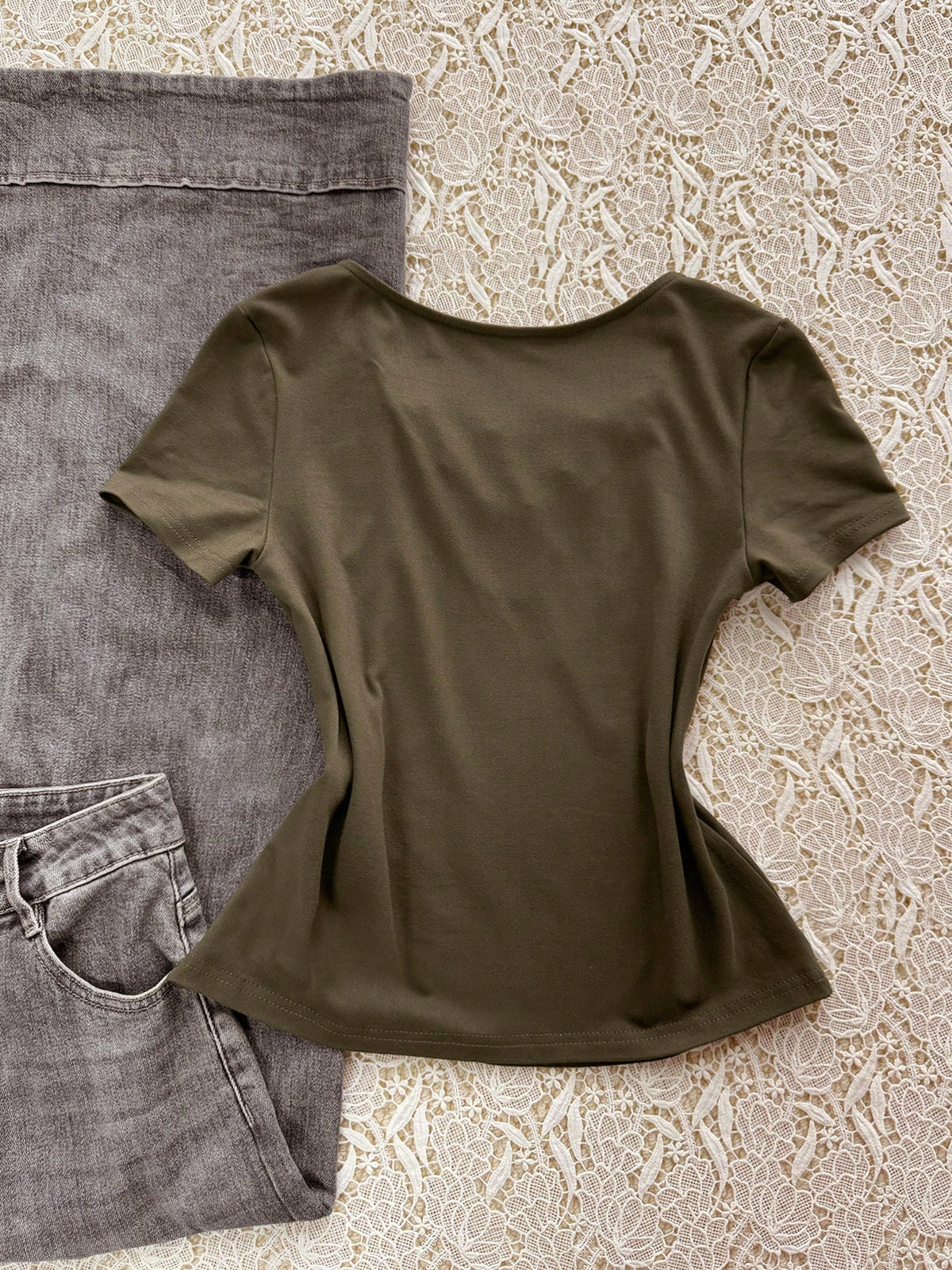INAWLY Women's Casual Solid Color Tie Front Short Sleeve T-Shirt