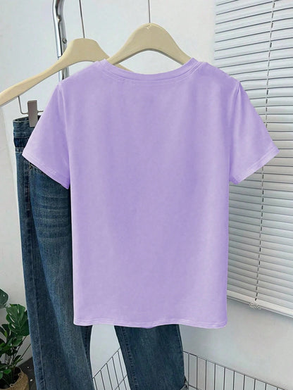 INAWLY Women's Purple Embroidered T-Shirt ""God Is Good"" Christian Faith Comfortable Round Neck Shirt,Summer Casual Occasion Church Group Gift Shirt