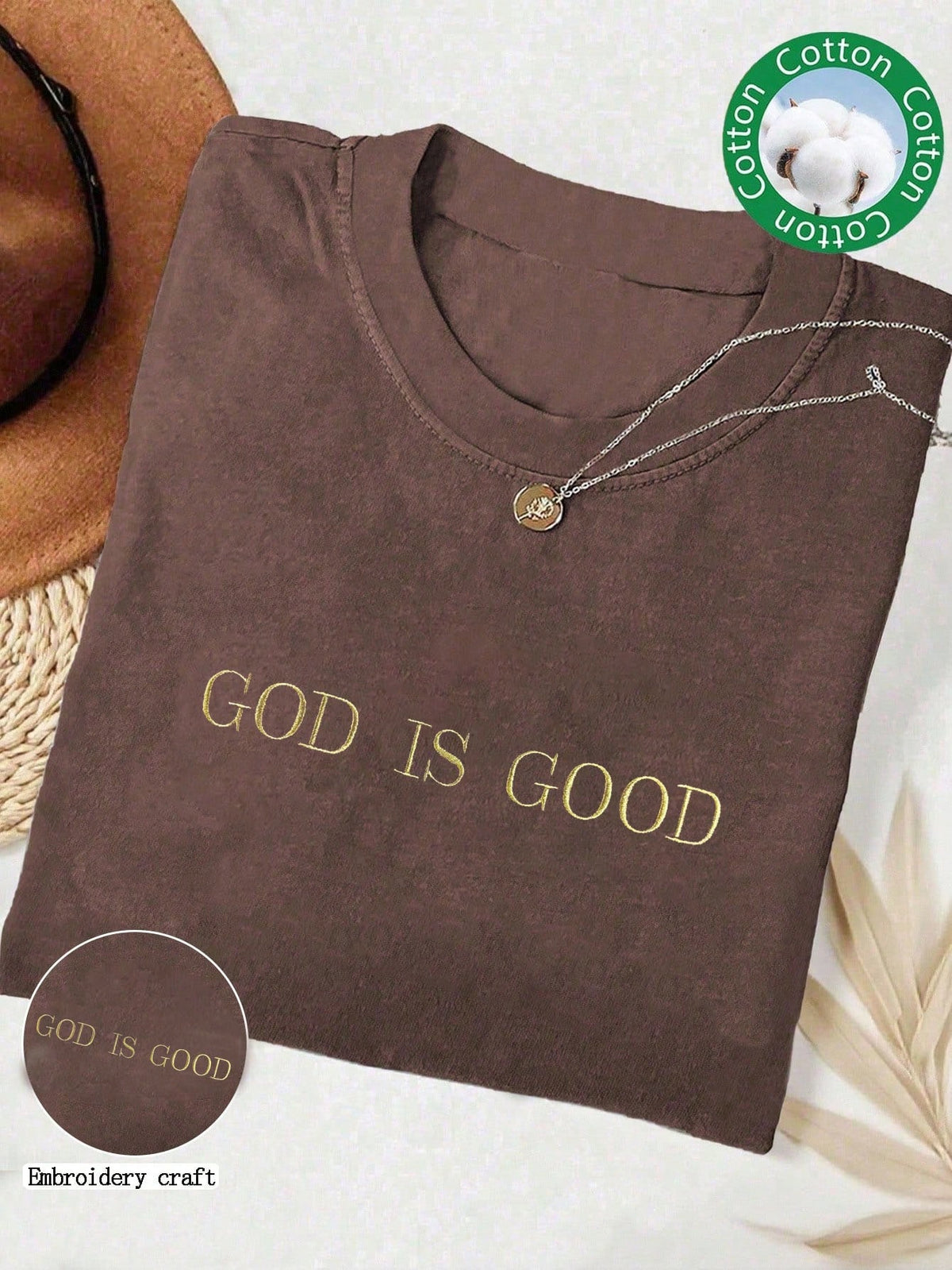 INAWLY Women's Purple Embroidered T-Shirt ""God Is Good"" Christian Faith Comfortable Round Neck Shirt,Summer Casual Occasion Church Group Gift Shirt