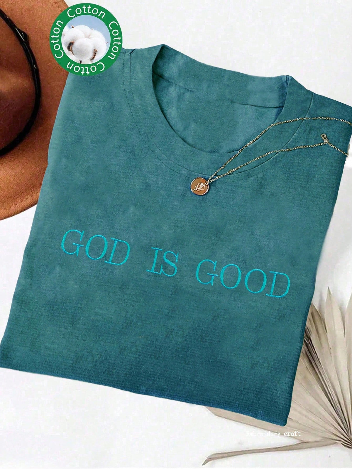 INAWLY Women's Purple Embroidered T-Shirt ""God Is Good"" Christian Faith Comfortable Round Neck Shirt,Summer Casual Occasion Church Group Gift Shirt