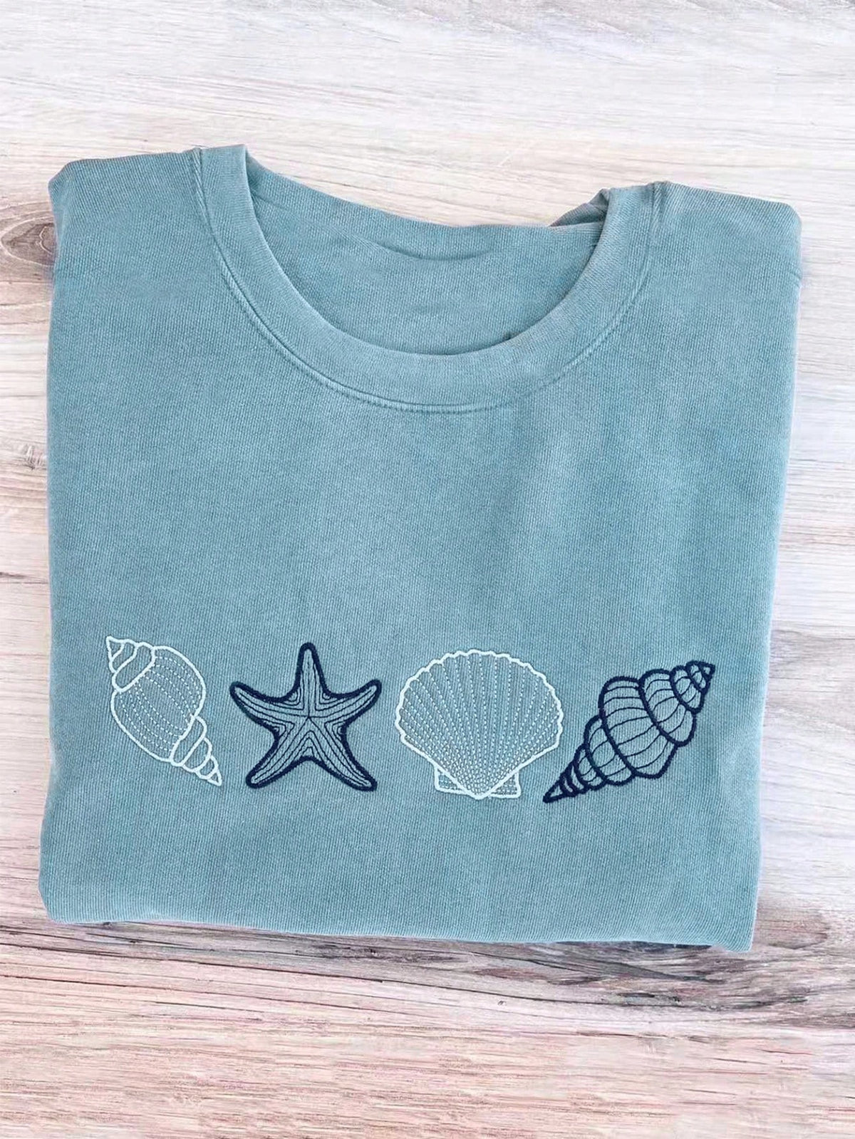INAWLY Women's Shell Print Casual Round Neck Short Sleeve T-Shirt, Summer