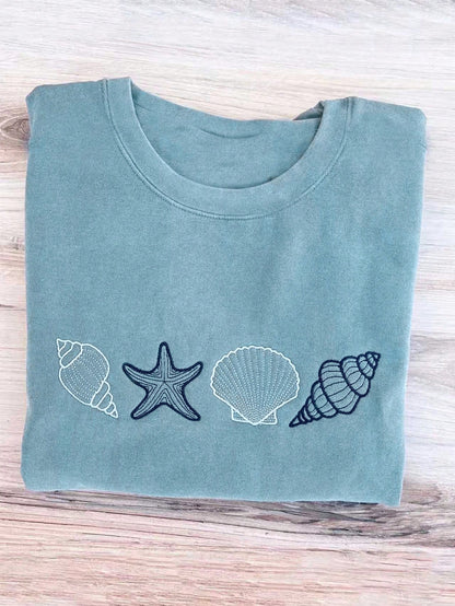 INAWLY Women's Shell Print Casual Round Neck Short Sleeve T-Shirt, Summer