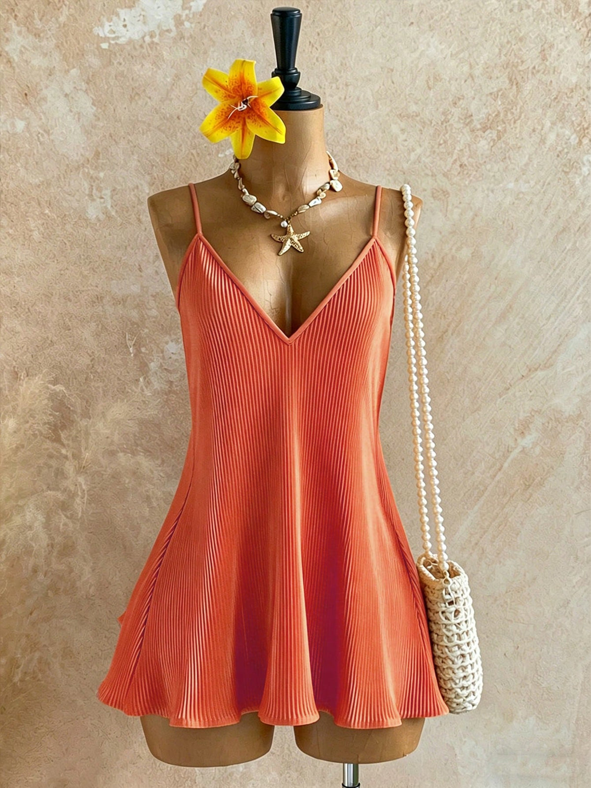 INAWLY Women's Solid Color Cami Strap Casual Fashion Vacation Dress