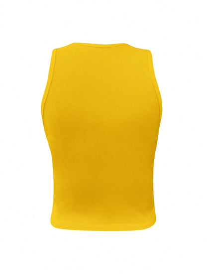 INAWLY Women's Solid Color Crew Neck Ribbed Casual Slim Fit Tank Top