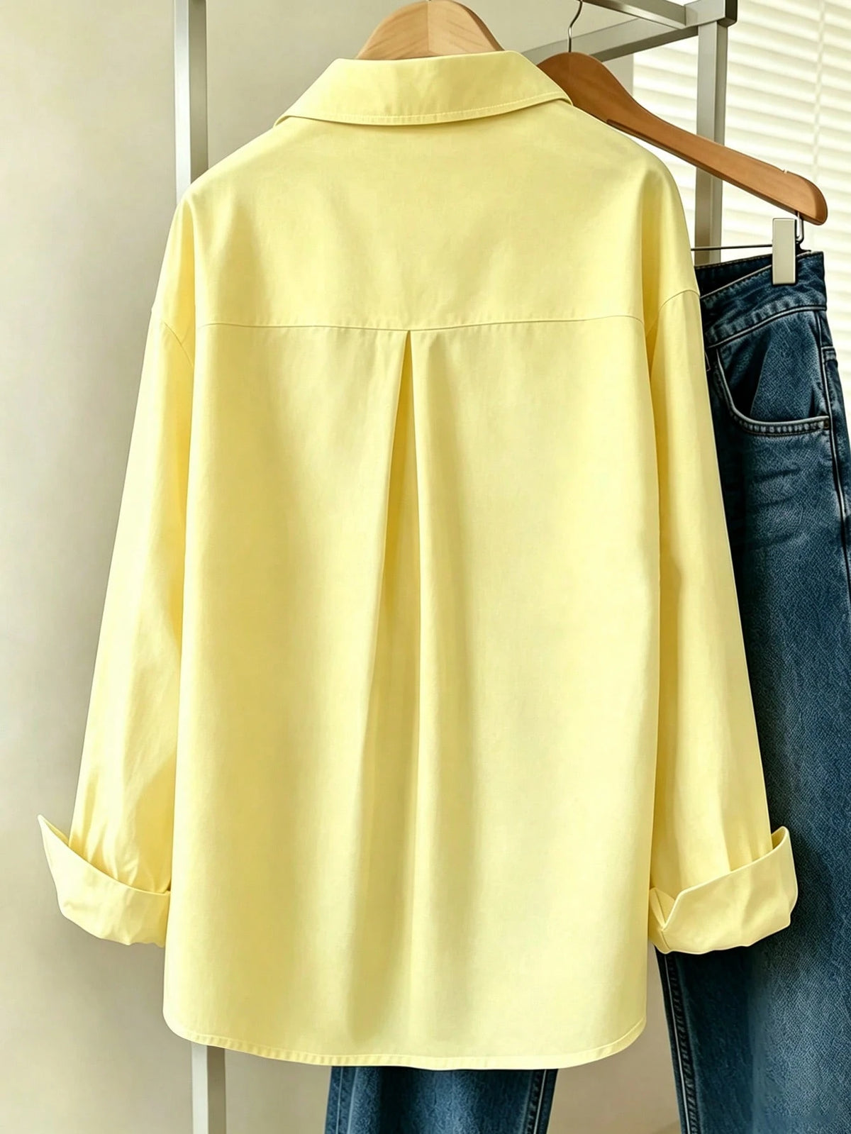 INAWLY Women's Solid Color Long Sleeve Single-Breasted Casual Shirt