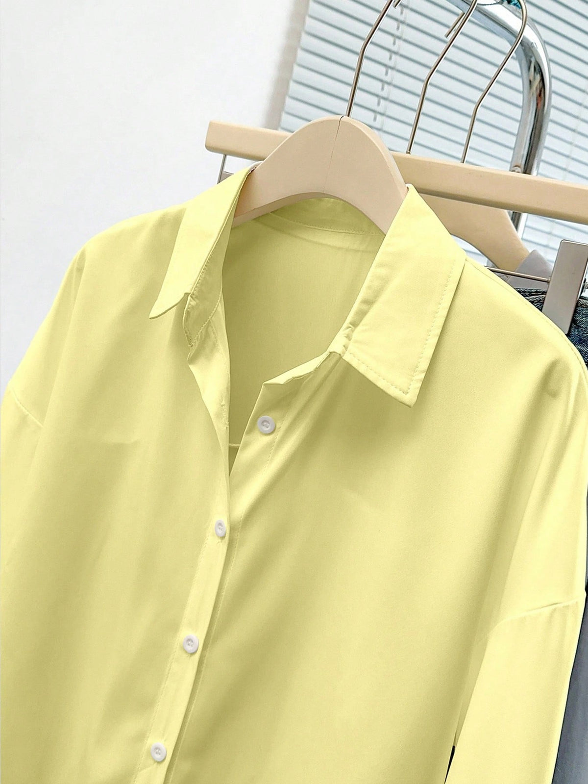 INAWLY Women's Solid Color Long Sleeve Single-Breasted Casual Shirt