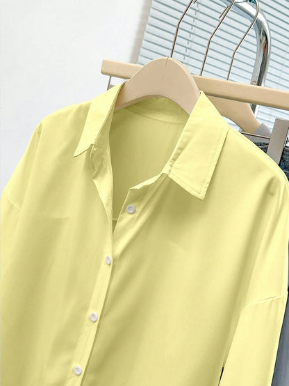 INAWLY Women's Solid Color Long Sleeve Single-Breasted Casual Shirt