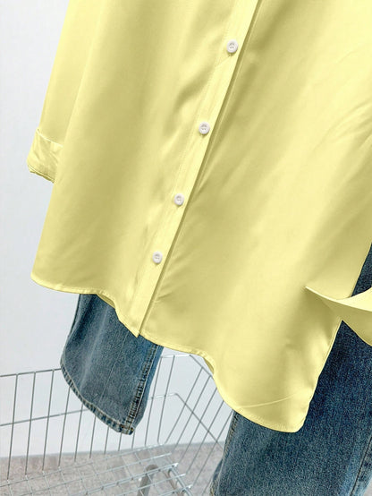 INAWLY Women's Solid Color Long Sleeve Single-Breasted Casual Shirt