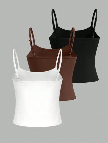 INAWLY Women's Solid Color Summer Casual Fashion Camisole Tank Top 3 PiecesSet