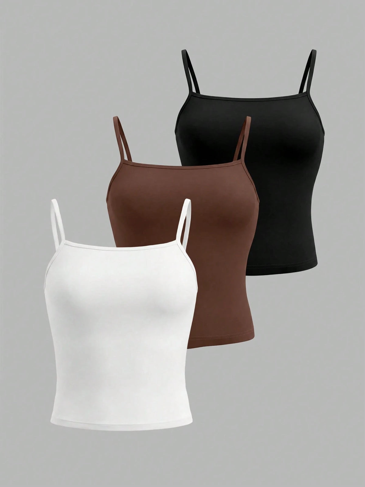 INAWLY Women's Solid Color Summer Casual Fashion Camisole Tank Top 3 PiecesSet