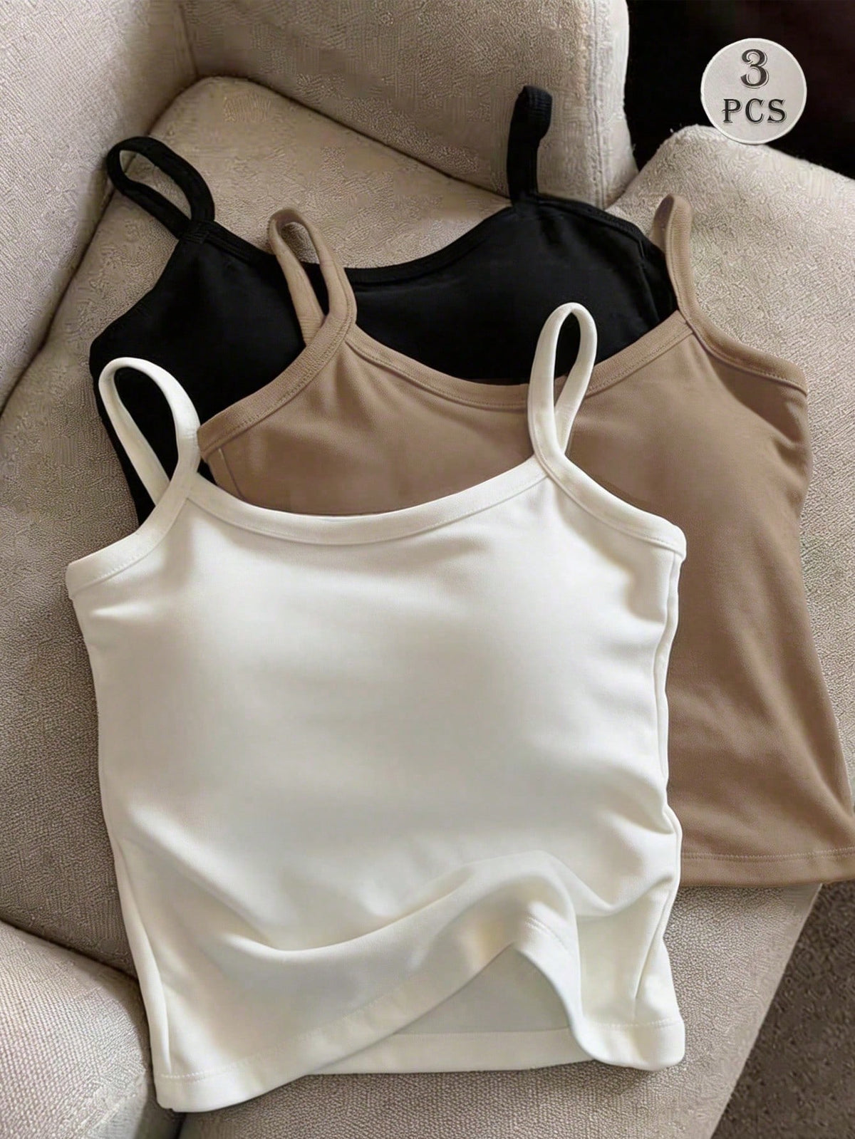 INAWLY Women's Solid Color Summer Casual Fashion Camisole Tank Top 3 PiecesSet