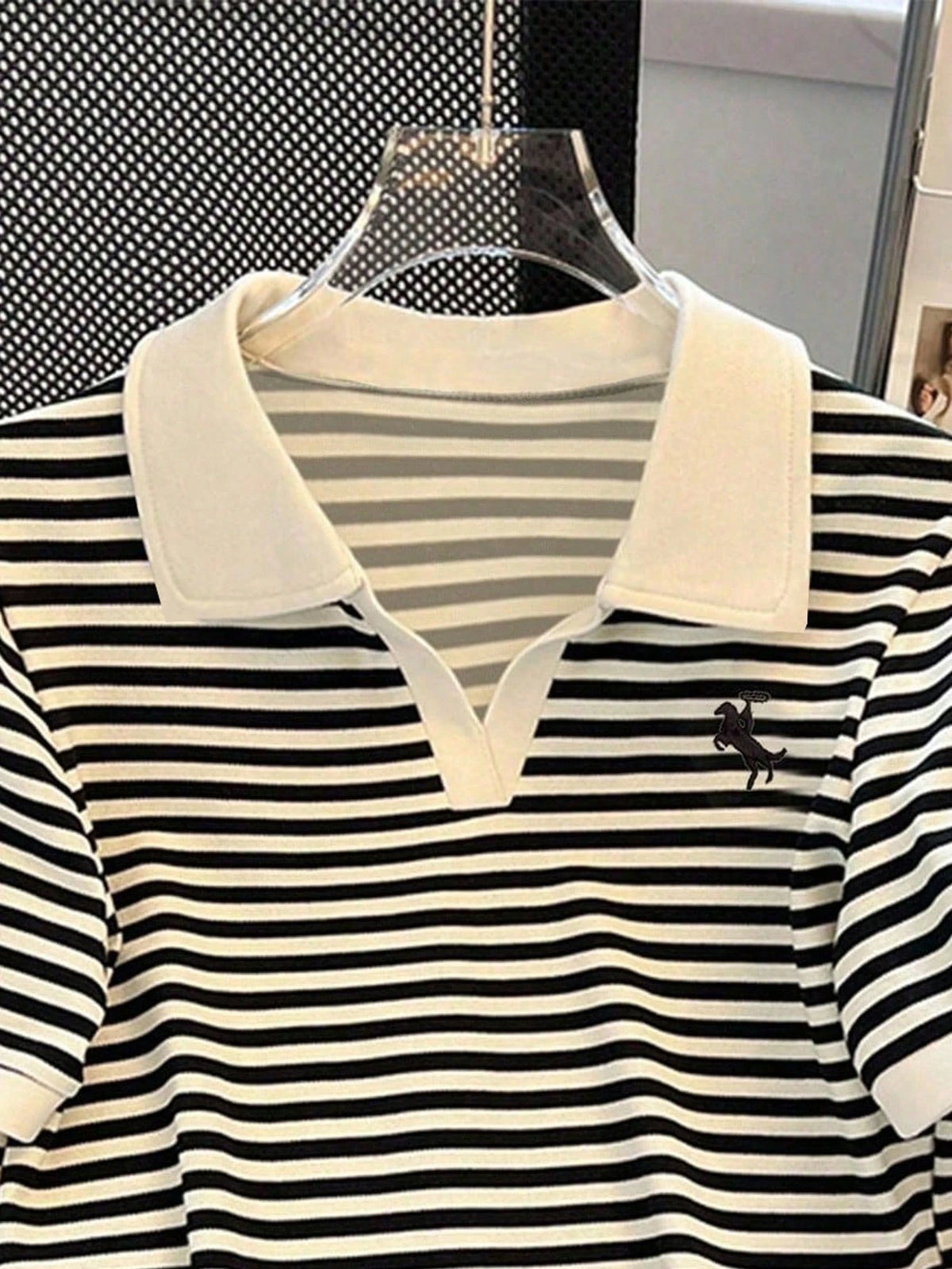 INAWLY Women's Summer Casual Striped Polo Collar Short Sleeve T-Shirt