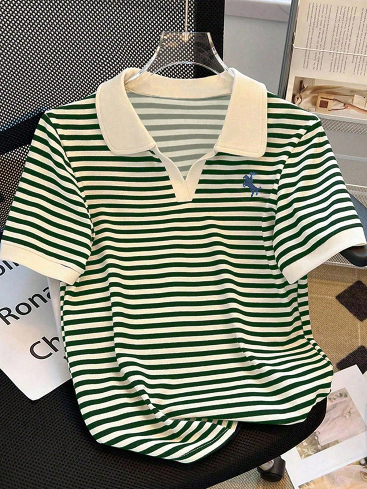 INAWLY Women's Summer Casual Striped Polo Collar Short Sleeve T-Shirt
