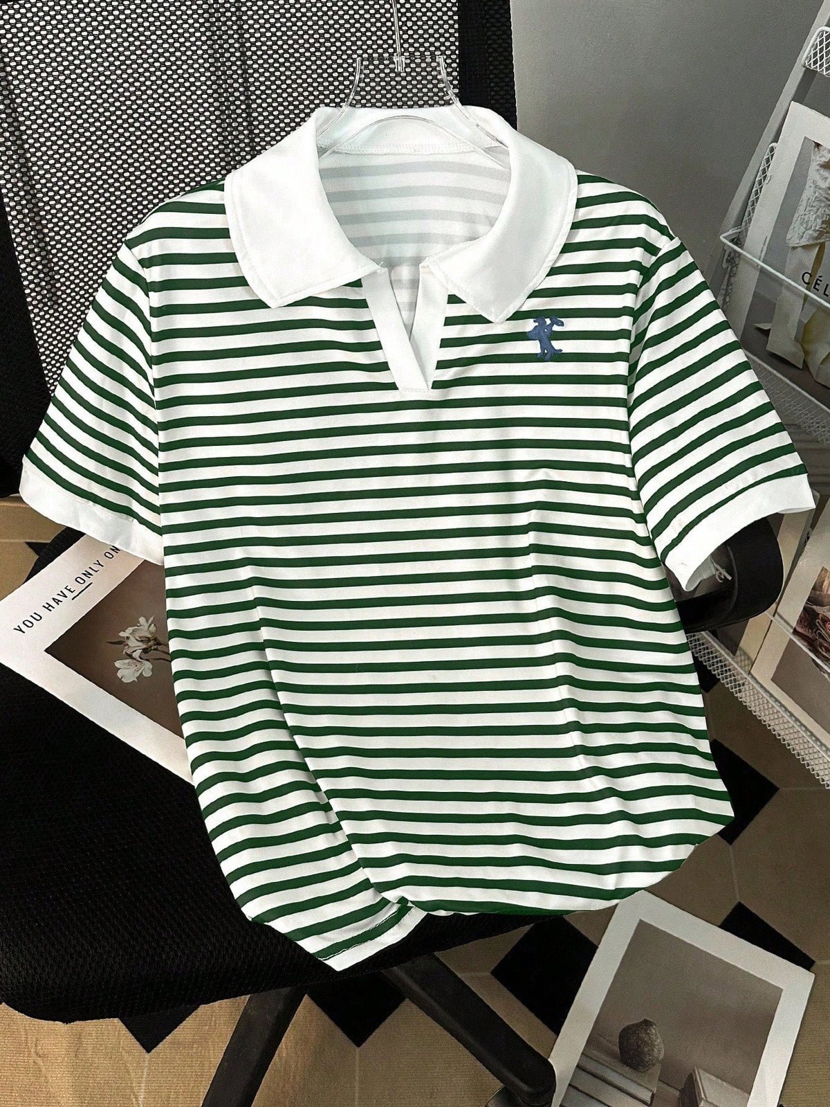 INAWLY Women's Summer Casual Striped Polo Collar Short Sleeve T-Shirt