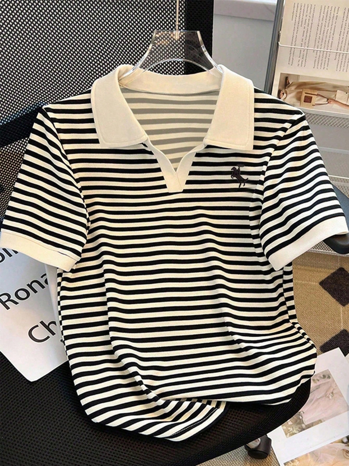 INAWLY Women's Summer Casual Striped Polo Collar Short Sleeve T-Shirt