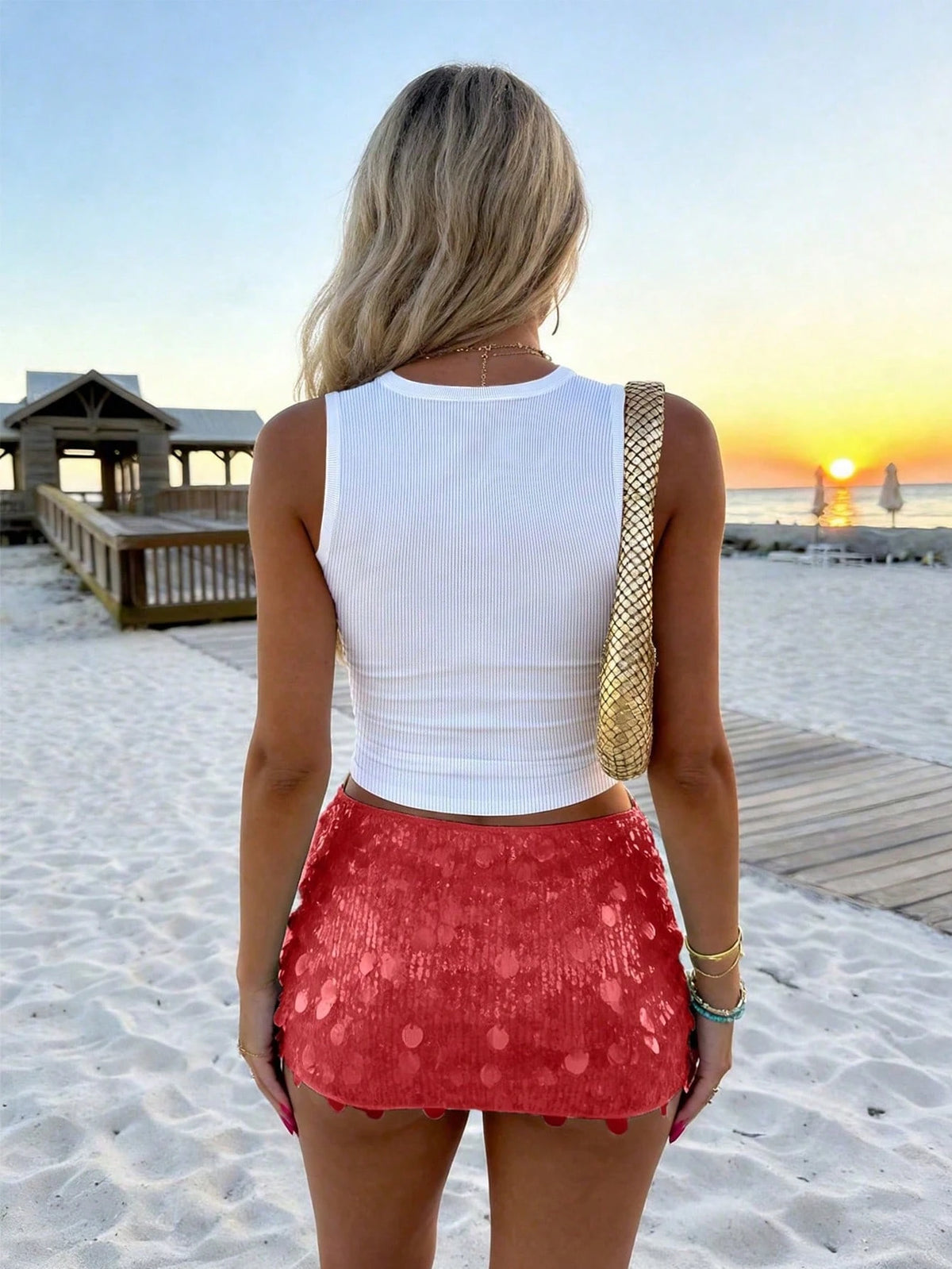 INAWLY Women's Summer Coastal Vacation White Ribbed Hand Beaded Blue Seahorse Halter Neck Tank Top 2026 Going Out Clothes