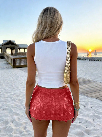 INAWLY Women's Summer Coastal Vacation White Ribbed Hand Beaded Blue Seahorse Halter Neck Tank Top 2026 Going Out Clothes