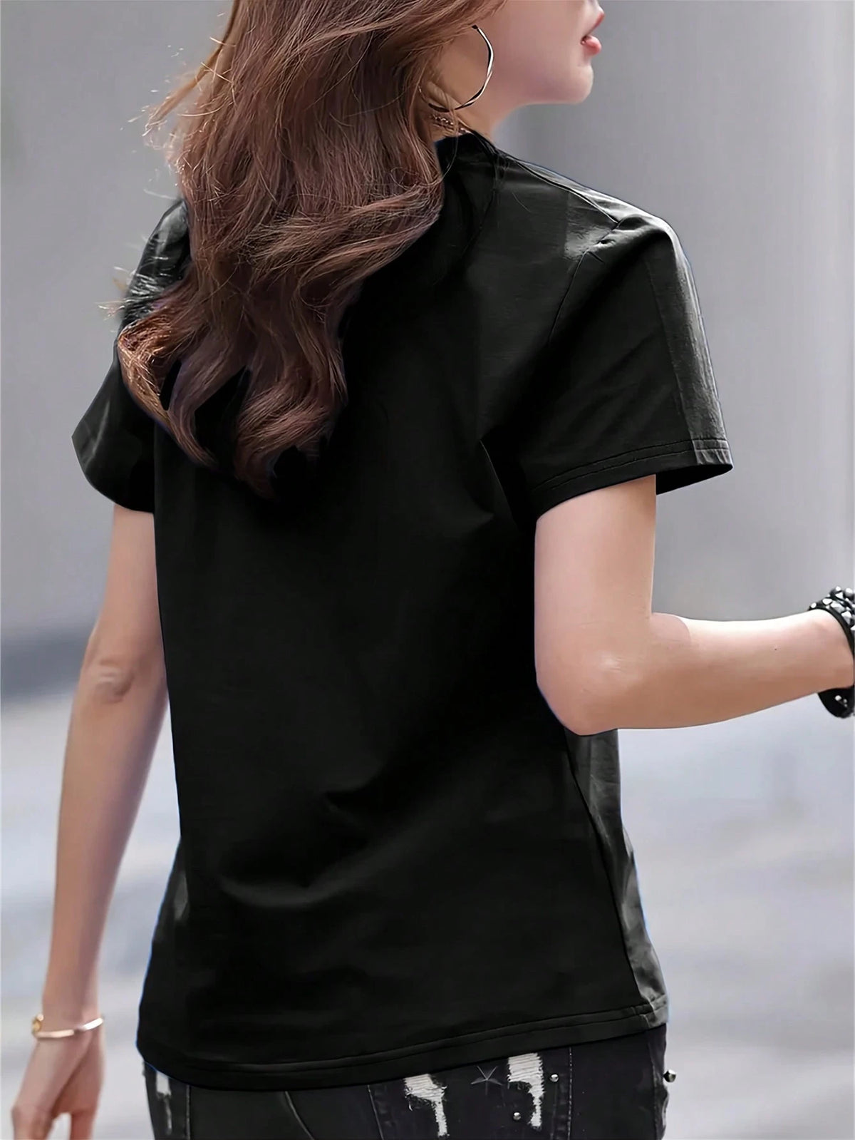 INAWLY Women's Summer Solid Color V-Neck Short Sleeve Casual T-Shirt