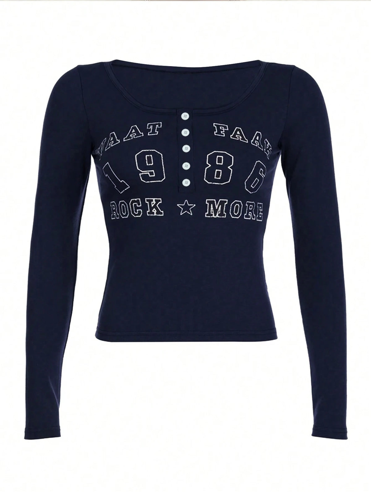 INAWLY Women Spring/Summer Slim Fit Button Front Long Sleeve T-Shirt With Letter Print Graphic Tees Women Tops For Spring Fall For Women
