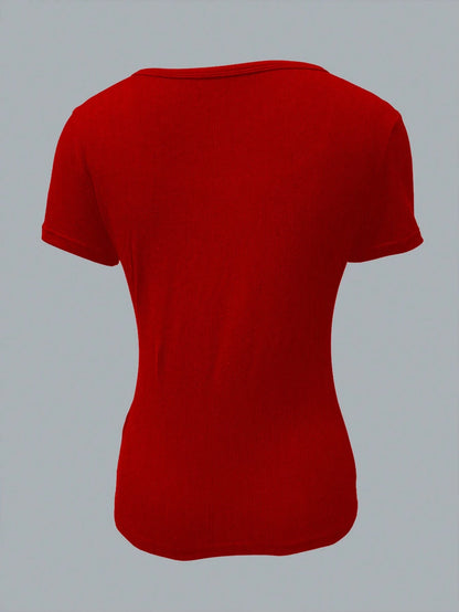 INAWLY Women Summer Short Sleeve T-Shirt With Front Button And Scoop Neckline