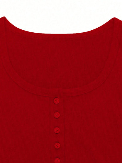 INAWLY Women Summer Short Sleeve T-Shirt With Front Button And Scoop Neckline