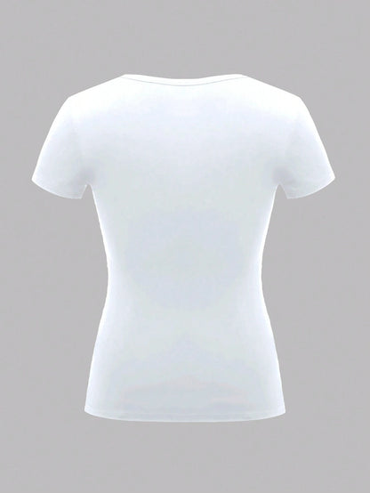 INAWLY Women Summer Short Sleeve T-Shirt With Front Button And Scoop Neckline