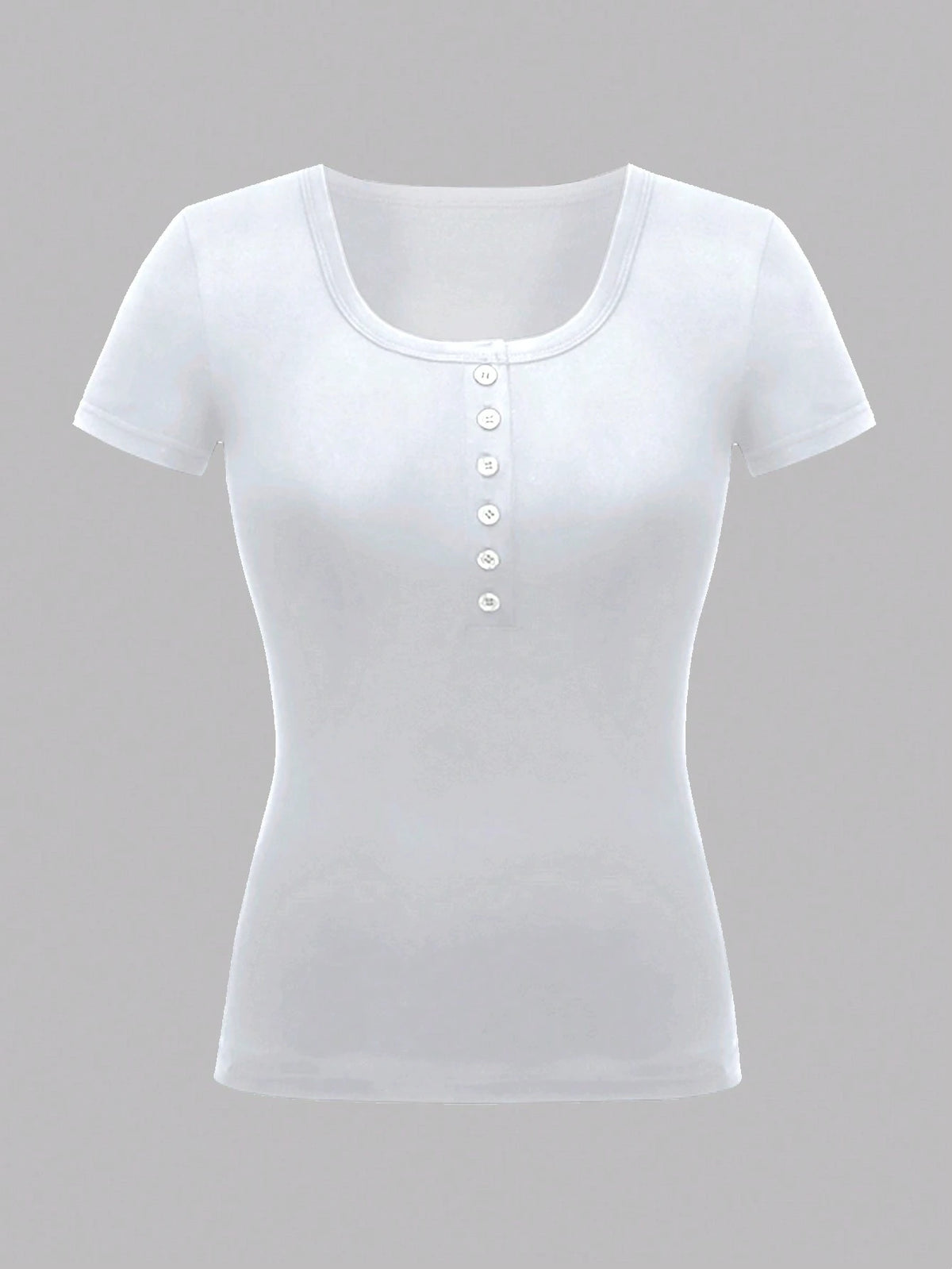 INAWLY Women Summer Short Sleeve T-Shirt With Front Button And Scoop Neckline