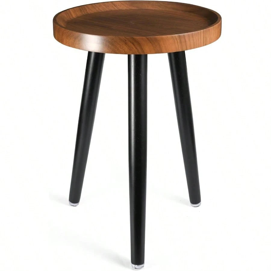 Indoor Plant Stand,Wood Mid Century Plant Table In Walnut Finish,Tall Plant Stand For Flower Pot,Modern Round Small Side End Table With Raised Design (Walnut, 12"X18")