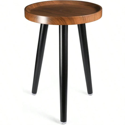 Indoor Plant Stand,Wood Mid Century Plant Table In Walnut Finish,Tall Plant Stand For Flower Pot,Modern Round Small Side End Table With Raised Design (Walnut, 12"X18")