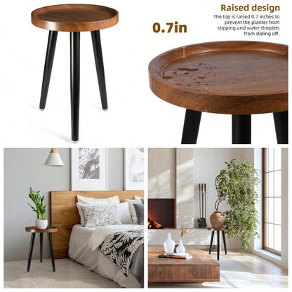 Indoor Plant Stand,Wood Mid Century Plant Table In Walnut Finish,Tall Plant Stand For Flower Pot,Modern Round Small Side End Table With Raised Design (Walnut, 12"X18")