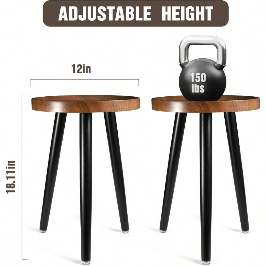 Indoor Plant Stand,Wood Mid Century Plant Table In Walnut Finish,Tall Plant Stand For Flower Pot,Modern Round Small Side End Table With Raised Design (Walnut, 12"X18")