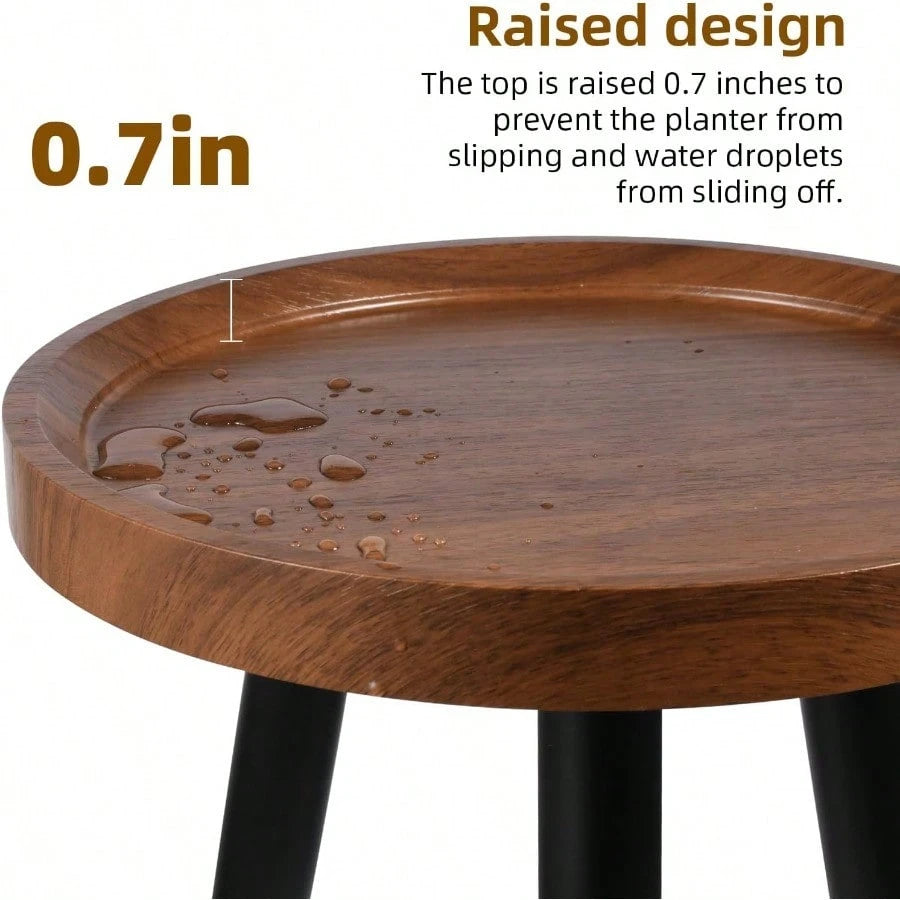 Indoor Plant Stand,Wood Mid Century Plant Table In Walnut Finish,Tall Plant Stand For Flower Pot,Modern Round Small Side End Table With Raised Design (Walnut, 12"X18")