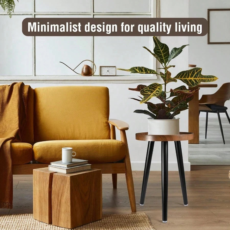 Indoor Plant Stand,Wood Mid Century Plant Table In Walnut Finish,Tall Plant Stand For Flower Pot,Modern Round Small Side End Table With Raised Design (Walnut, 12"X18")