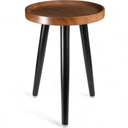 Indoor Plant Stand,Wood Mid Century Plant Table In Walnut Finish,Tall Plant Stand For Flower Pot,Modern Round Small Side End Table With Raised Design (Walnut, 12"X18")