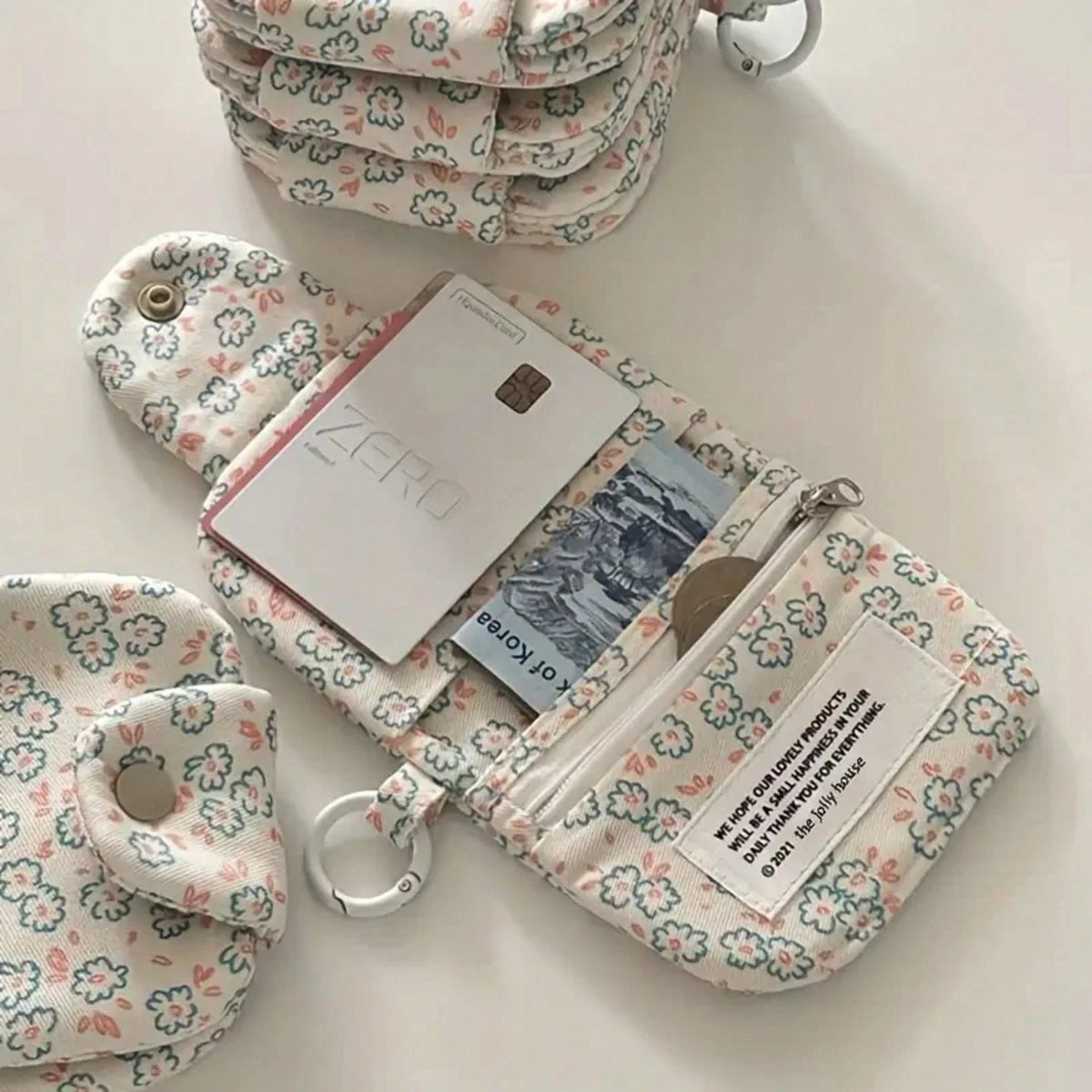Ins Niche Coin Purse, Cute Daisy Floral Multi-Layer Card Holder, Canvas Bag, Medium Bag, Miscellaneous Bag, Women's Card Holder